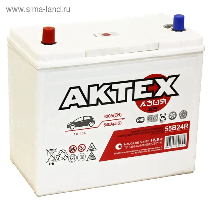 Автомобильный аккумулятор Актех 45 Ач 6СТ-45L, Азия 55B24R