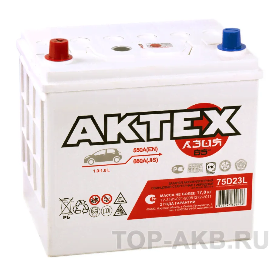 Автомобильный аккумулятор Актех Азия 75D23R (65L 550A 232x173x227)