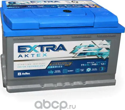 аккумулятор АКТЕХ EXTRA PREMIUM 77 А/ч 740A обр.п. (278х175х190 ) 6СТ-77 VL (R) (Aktex). Артикул ATEXP773R