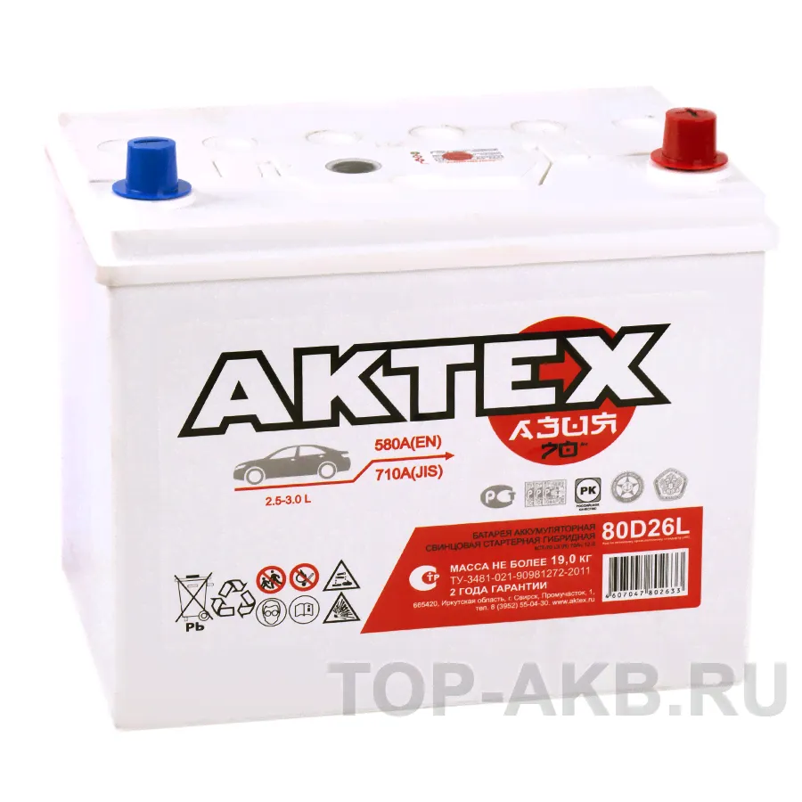 Автомобильный аккумулятор Актех Азия 80D26L (70R 580A 260x173x225)-0